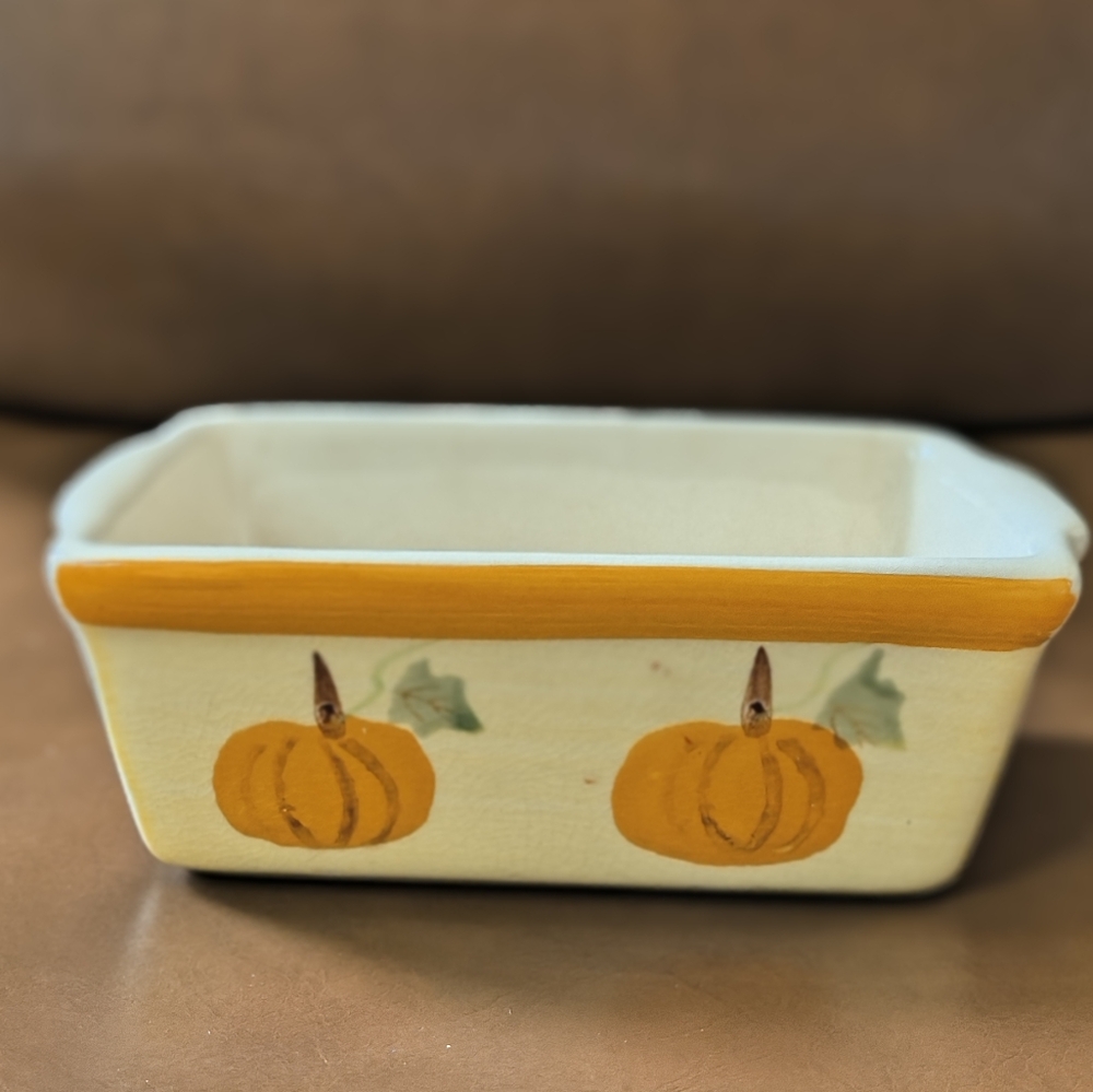 LOAF PAN MINI  Stonewear Fall Pumpkins Approx 6" x 3.25"  2" Depth Mfg: WCL
